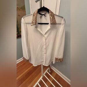 Ali & Kris White Blouse with Gold Sequin Accents